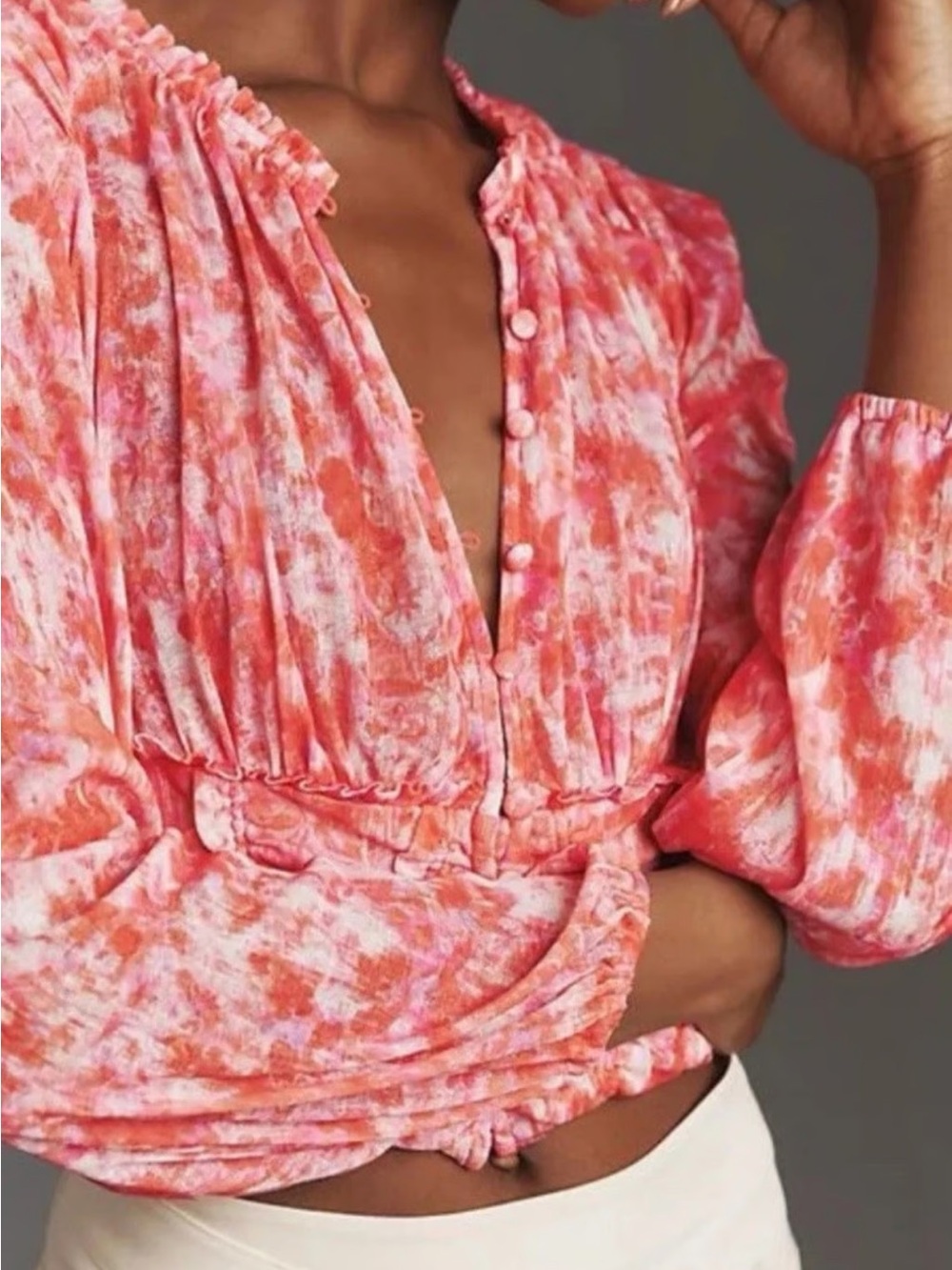By Anthropologie Long-Sleeve Femme Ruched Cropped Top